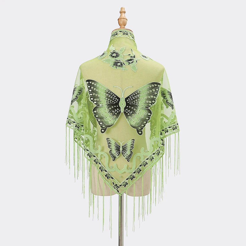 Butterfly Lace Scarf Triangle Tassel Shawl