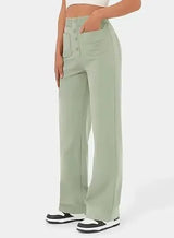 Fashionable New Women's Straight-leg Casual Pants - High-waisted, Buttoned, Elastic Waist with Multiple Pockets