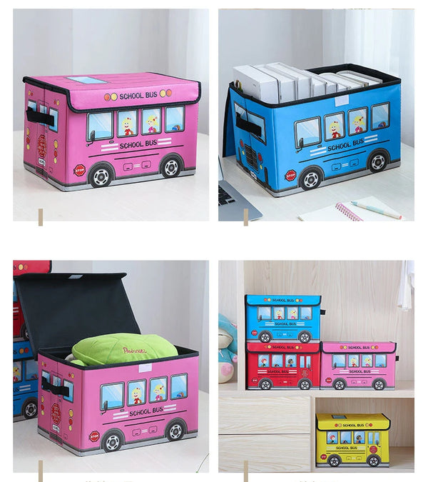 Collapsible Storage Trunk with Flip-Top Lid - School Bus Toy Basket