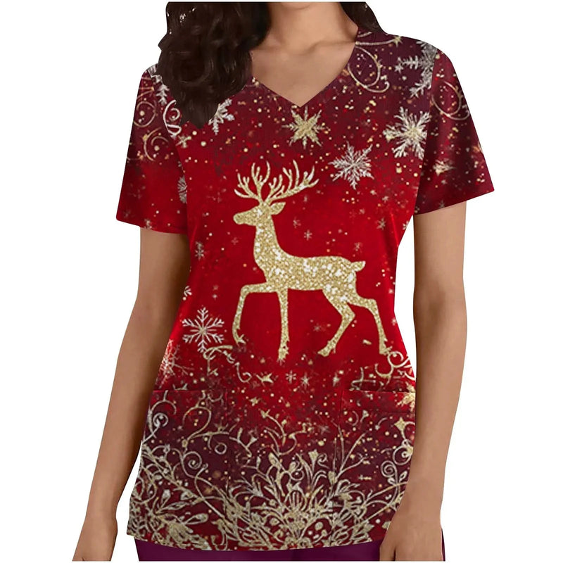 Christmas Holiday Fun Printed Scrub Tops