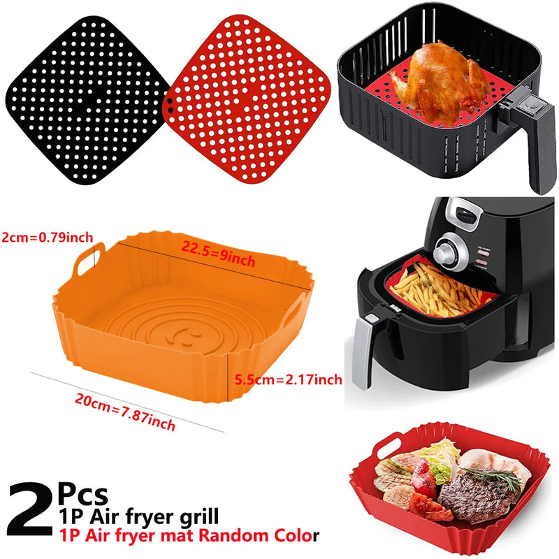 2Pcs Air Fryer Silicone Basket & Mold (Reusable Pan Liner)