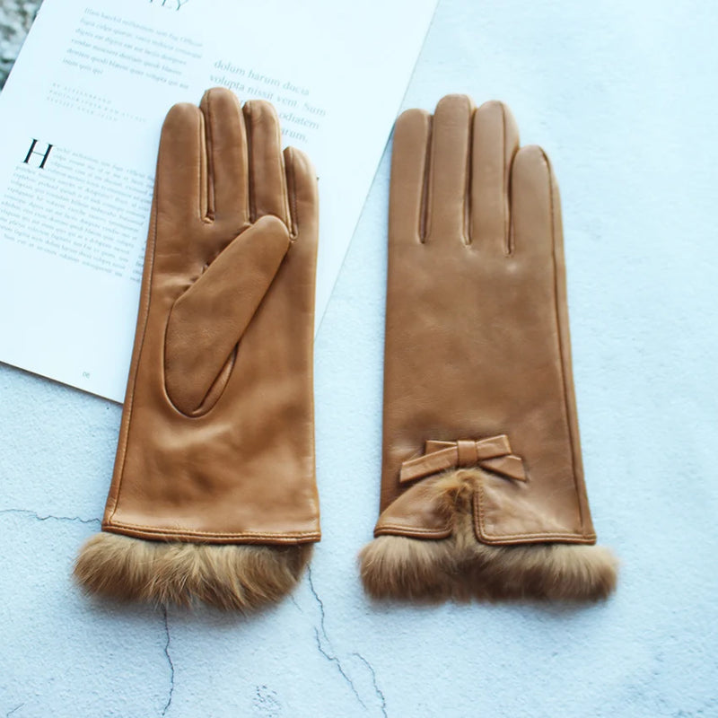 Women's Genuine Leather with Velvet Lining Fashion Driving/Riding Gloves