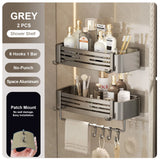 Punch-Free Bathroom or Shower Shelf - Aluminum Hanging Rack