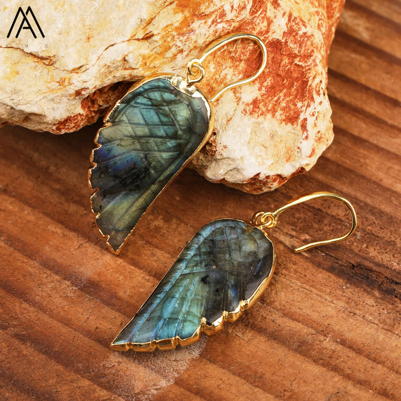 Labradorite Angel Wings Dangle Earrings