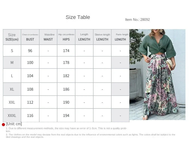 Twisted Open Top and Flower Printed Wide Leg Pants Set