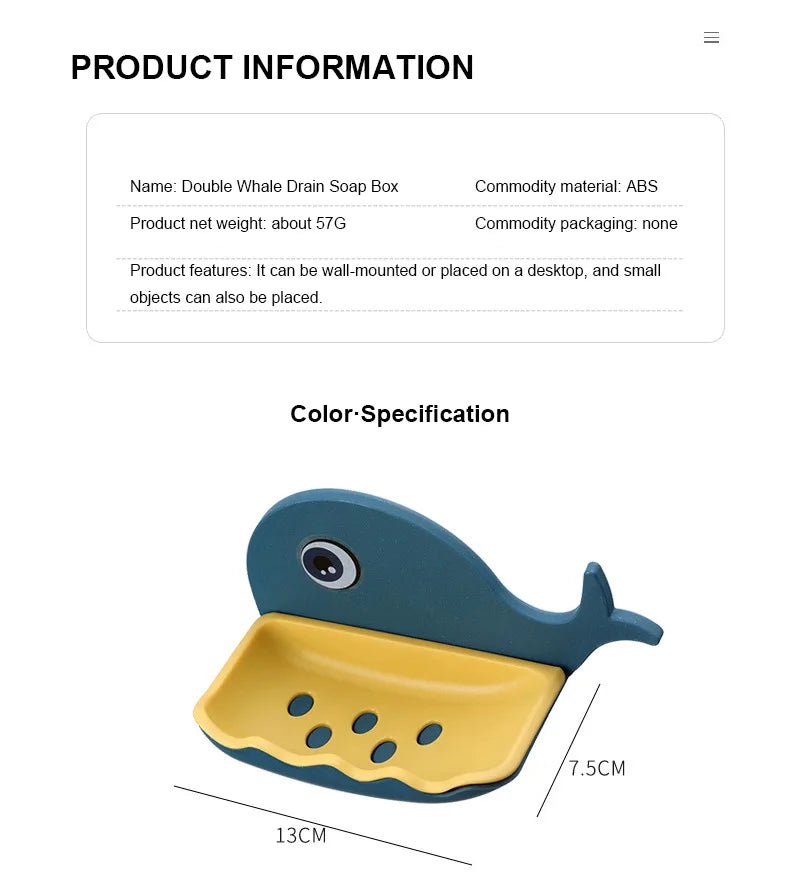 Whale Shape Soap Box Drain Soap Holder Box