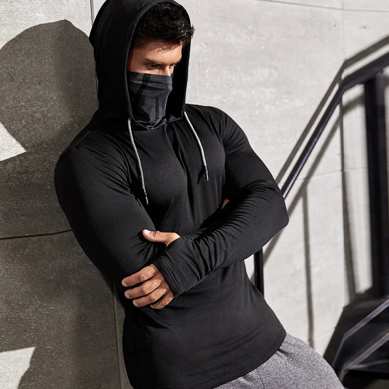 Men's Gym Thin Hoodie - Long Sleeve with Mask