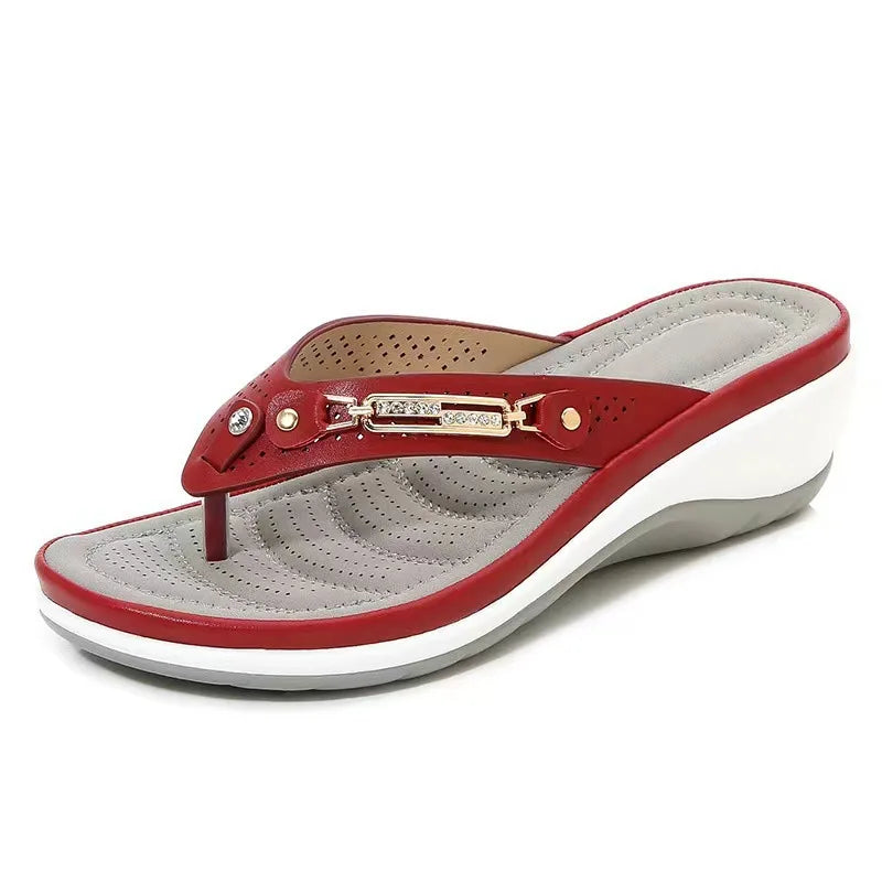 New Fashion Metal Button Slides - Wedge Beach Sandals