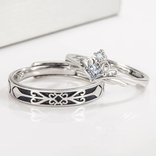 925 Sterling Silver Knight Princess Ring Set