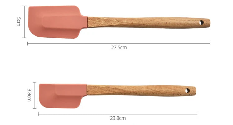 2Pcs/Set White Silicone Cream Spatula - Non-stick Pastry Blenders with Wood Handle