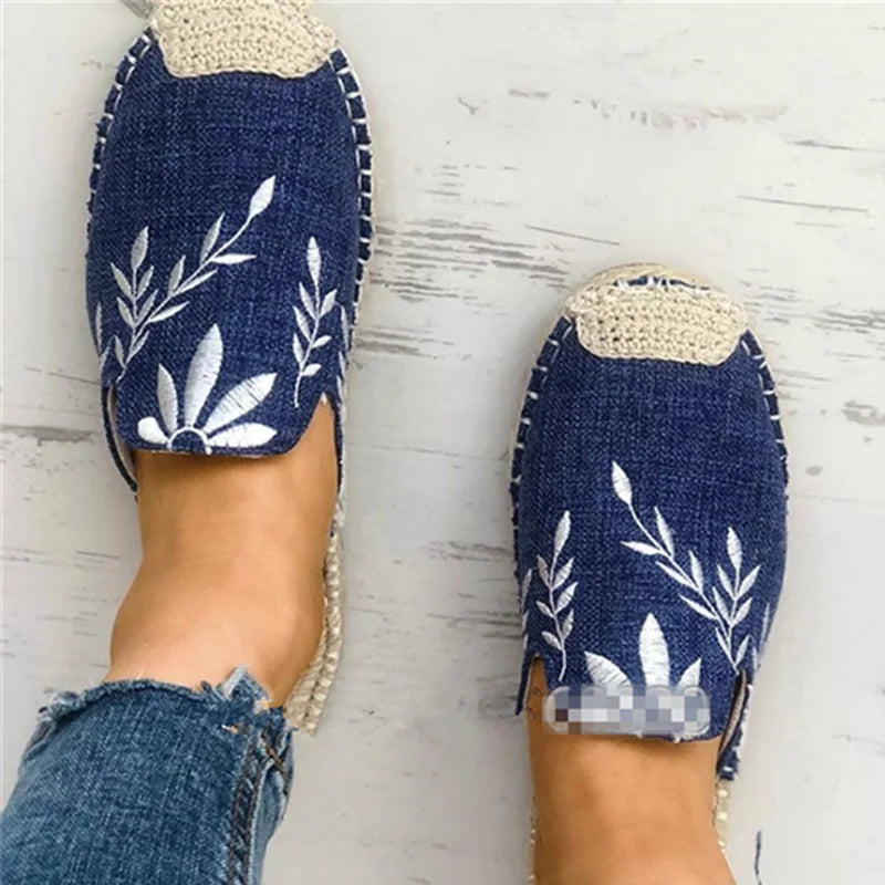 Women’s Embroidered Hemp Flat Slippers