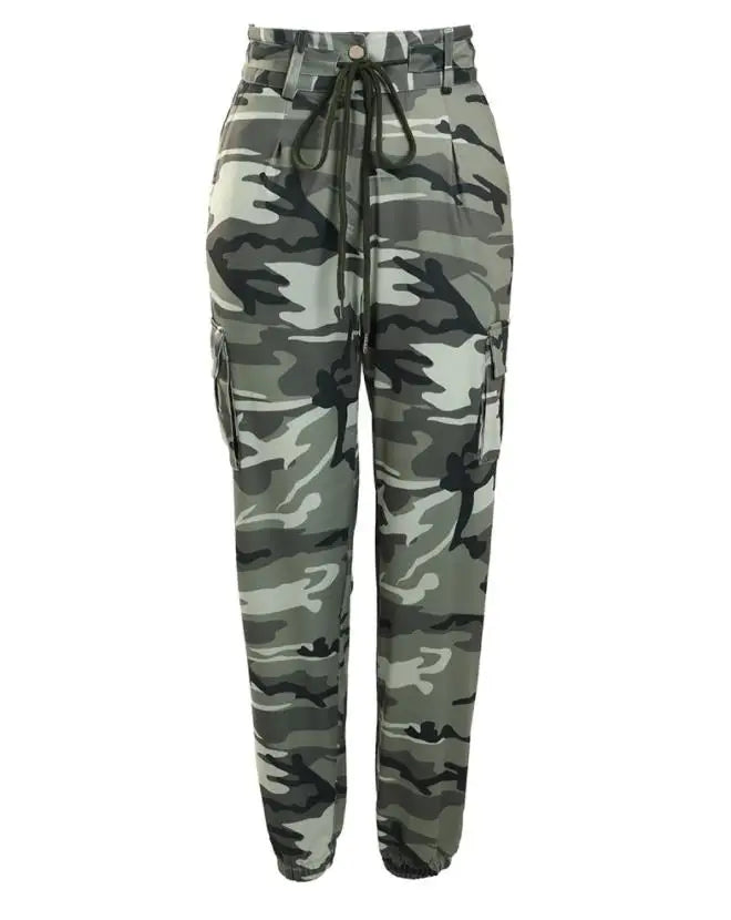 Camouflage Print Drawstring Pocket Design Cargo Pants