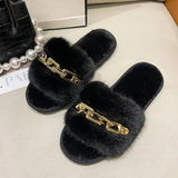 Fluffy Fur Slippers - Fashion Chain Design Women Home Slippers