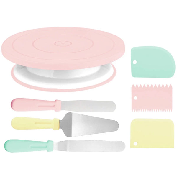 Cake Turntable Set with Cream Nozzles and Scrapers