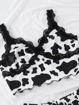 Cow Pattern Lace Edge Camisole Pajama Set