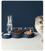 Pet Cat Bowl Automatic Feeder 3-in-1 Dog & Cat Food Bowl with Water Fountain