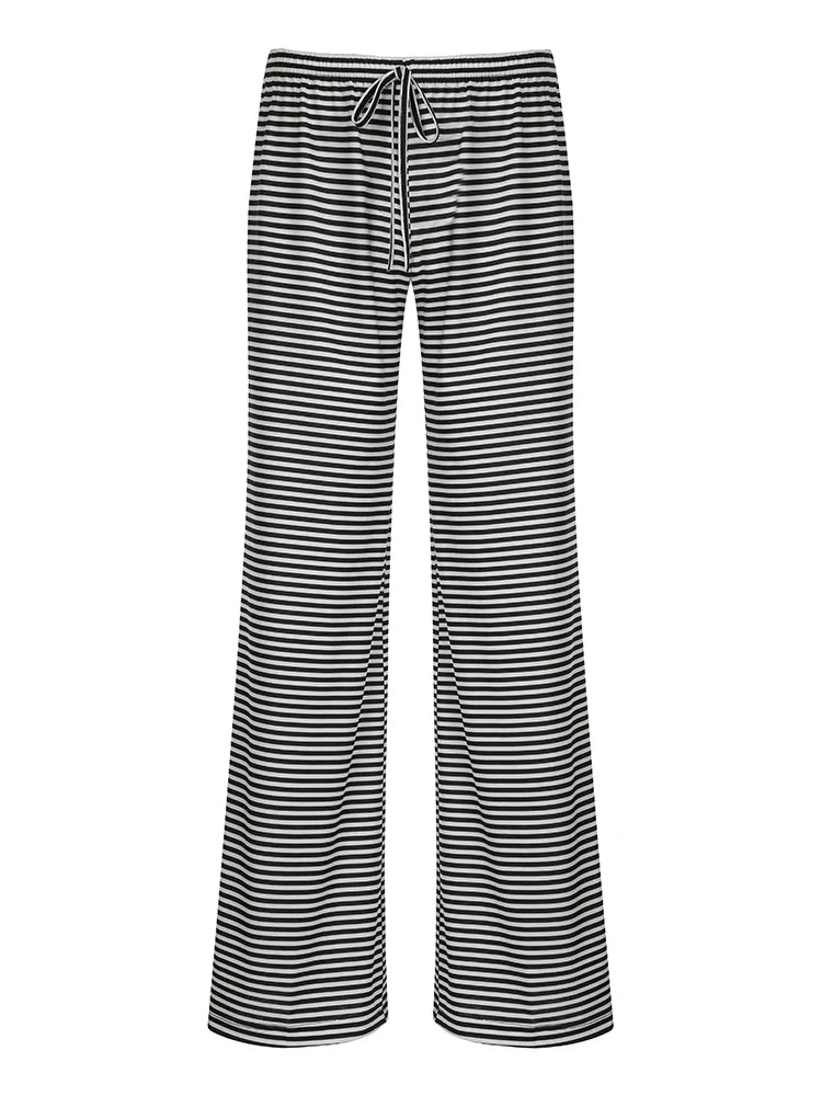 Stripe Drawstring Elastic Low Waist Baggy Pants