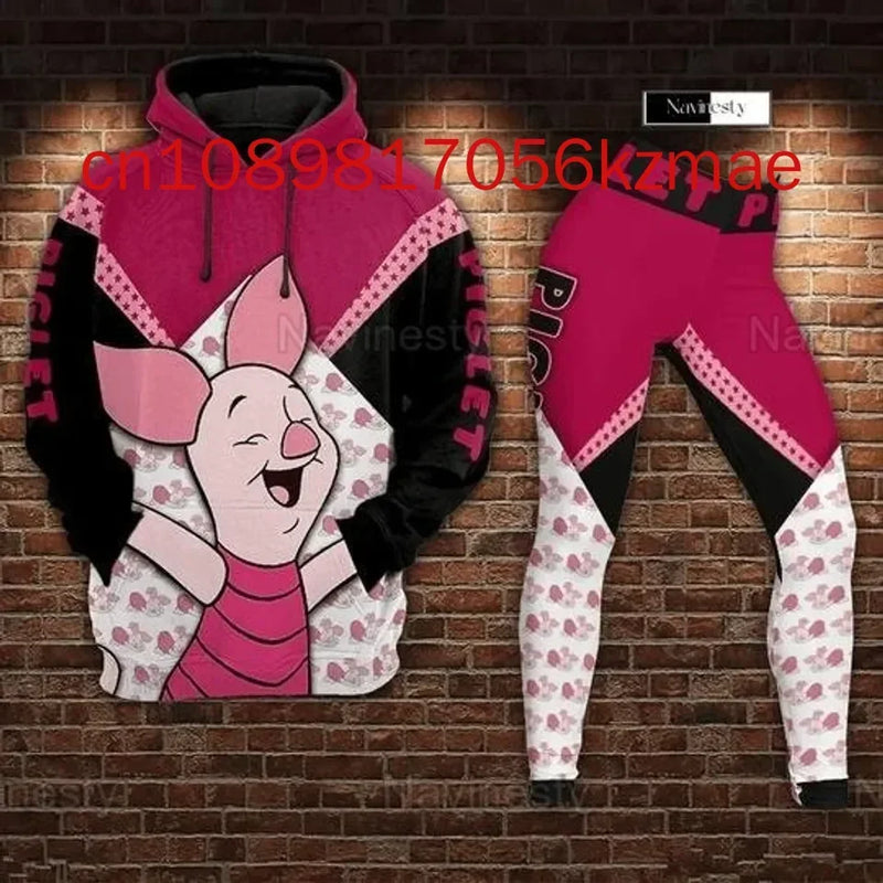 Disney Piglet Hoodie And Leggings Set Disney Women's Hoodie Yoga Pants and Sweatpants Fashion Sets