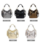 Shiny Bucket Shoulder Bag - Fashion Metallic Gold Silver Handbag