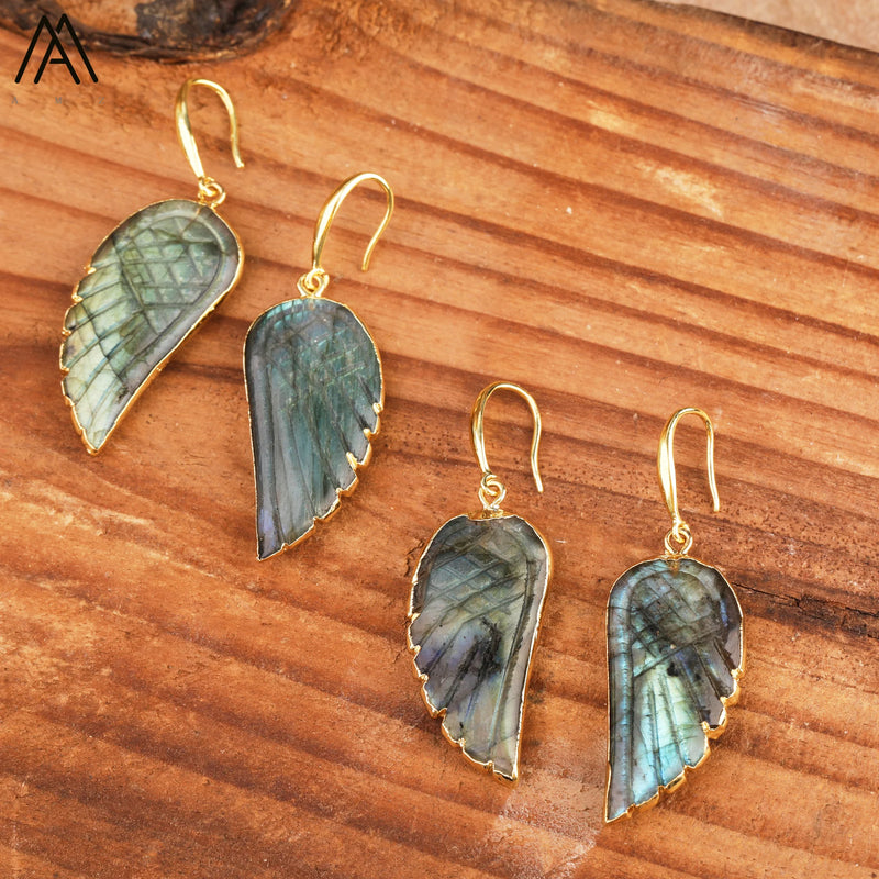 Labradorite Angel Wings Dangle Earrings