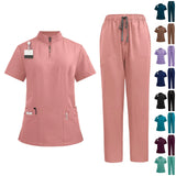 Stand-Up Collar Zipper Pocket Scrub Set