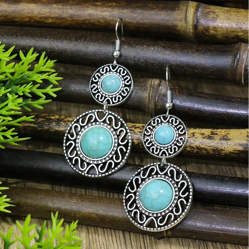 Ethnic Vintage Boho Creative Geometric Silver Color Dangle Earrings