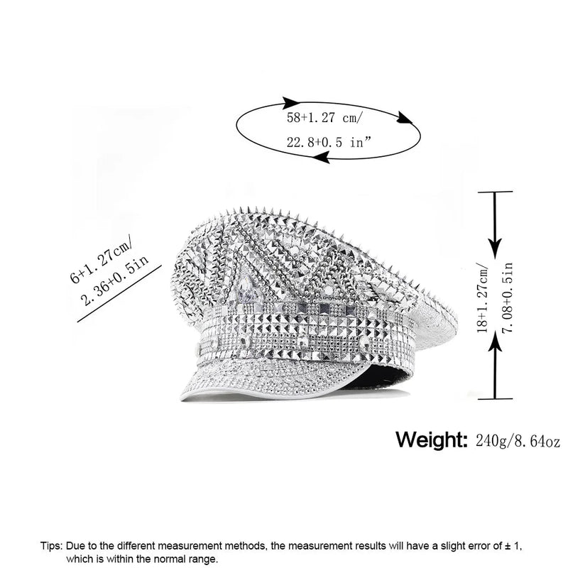 Luxury Rhinestone Military Hat