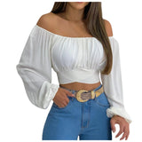 Off Shoulder Ruched Tie Back Crop Top