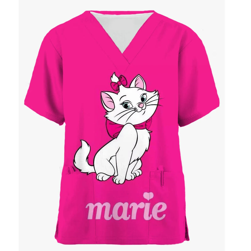 Disney Mary Cat Print Scrub Top