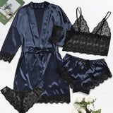 Lace Camisole, Shorts, and Robe Pajama Set