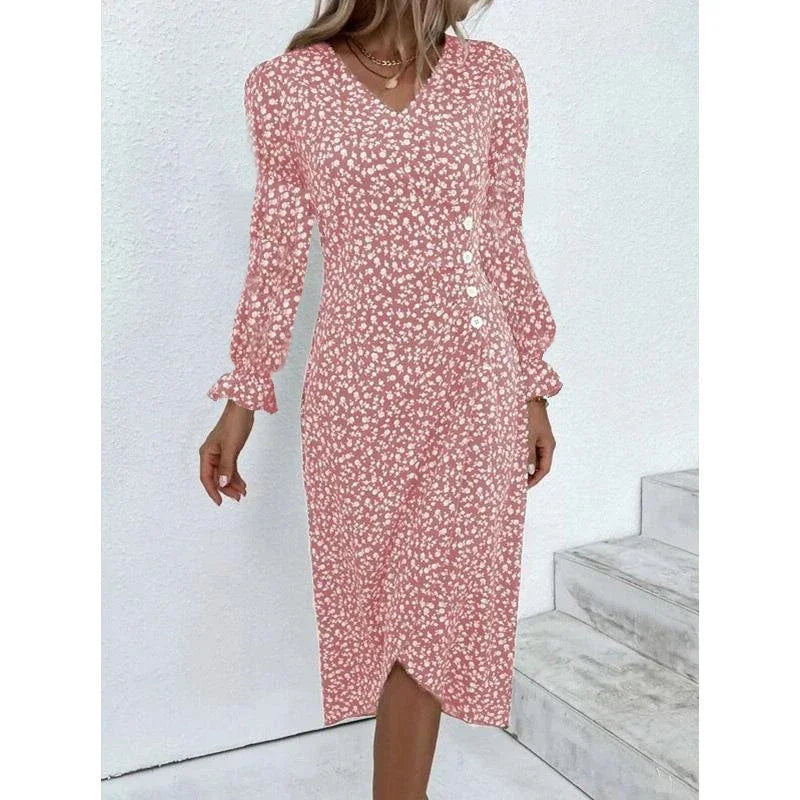 Elegant Floral Pleated H shaped Midi Dress