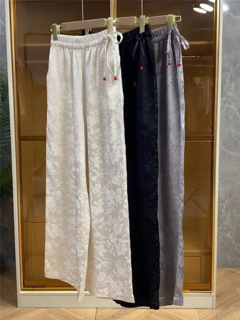 French Silk Satin Jacquard Pants