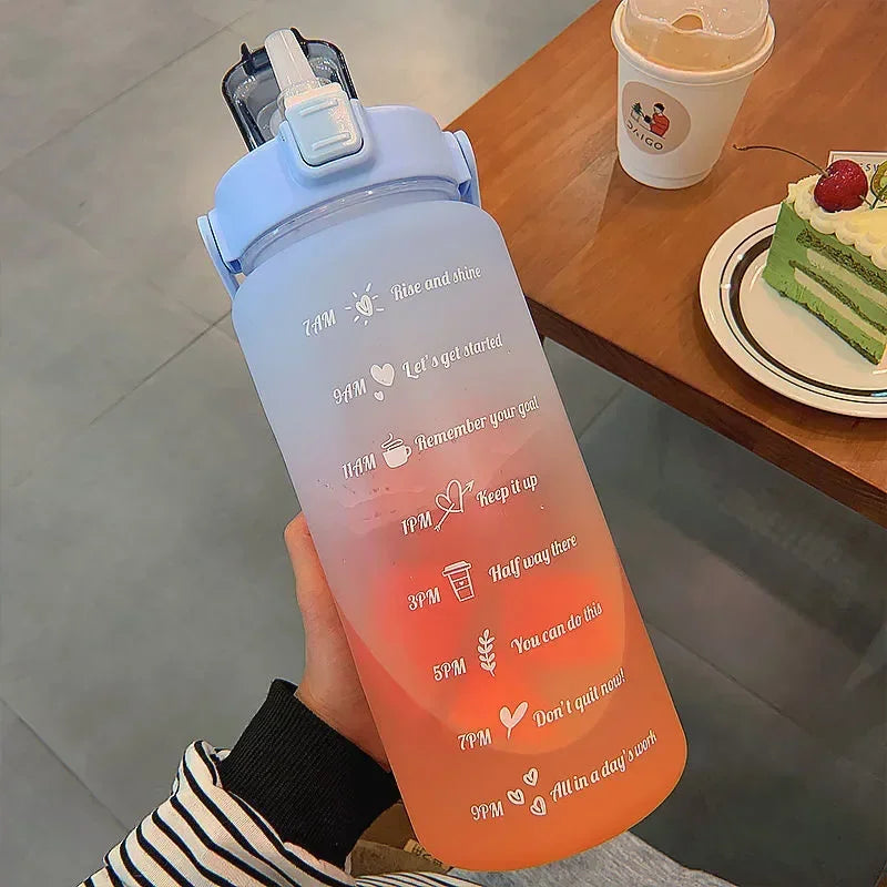 2 Liter Water Bottle with Straw - Cold Water with Time Scale