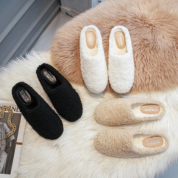 Round Toe Faux Fur Lambswool Slippers