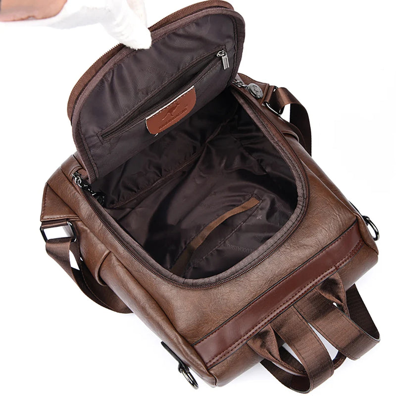 Retro Shoulder Bag - Soft Leather Fashion Backpack