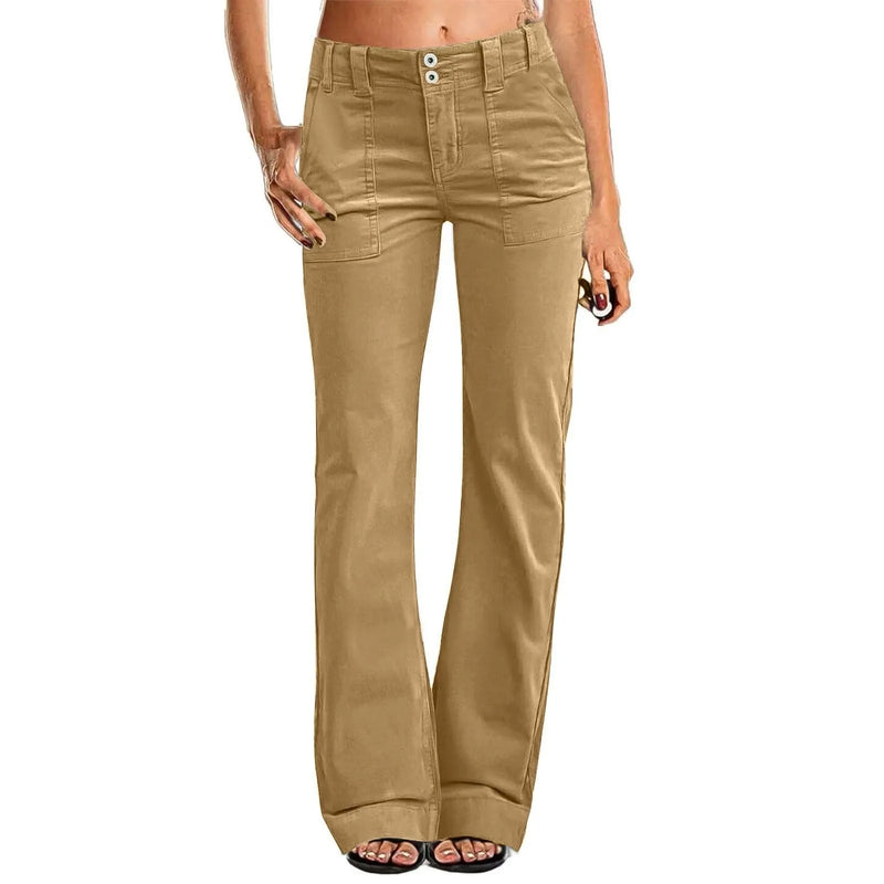 Women's Casual Micro Flared Mid-Waisted Slim Fit Pants