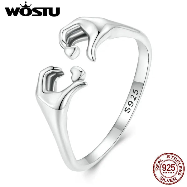 925 Sterling Silver Hand Heart Opening Ring