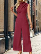 Solid Color Sleeveless Swing Neck One-Piece Jumpsuit