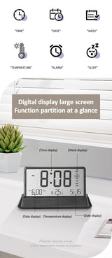 Digital Alarm Clock - Transparent Electronic Desk Clock with Date, Temp, and Large Display Screen