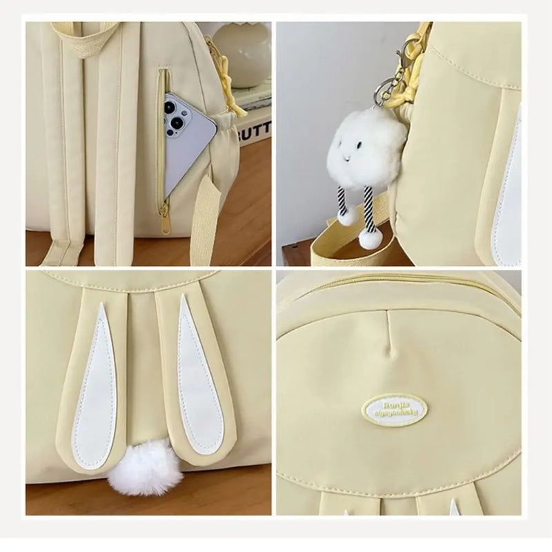 Durable Canvas Backpack with Cute Rabbit Ear Design