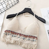 Crochet Knit Backless Hollow Tassel Tank Top