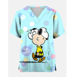 Snoopy Cartoon Print Scrub Tops