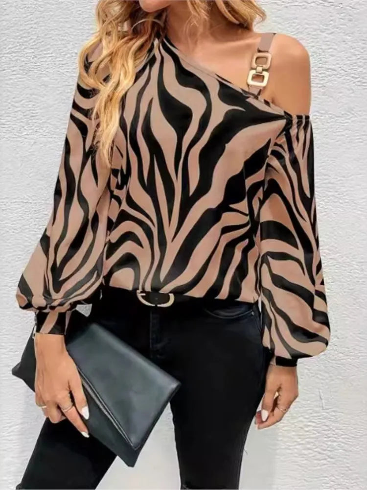 Leopard Print Off-Shoulder Blouse