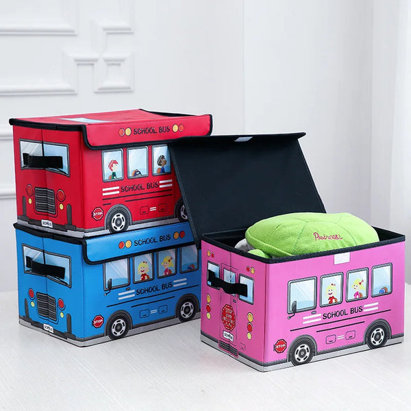 Collapsible Storage Trunk with Flip-Top Lid - School Bus Toy Basket