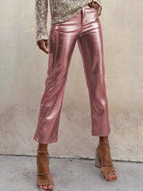 PU Faux Leather Pants - Zipper Classic Leather Slim Cropped Pants