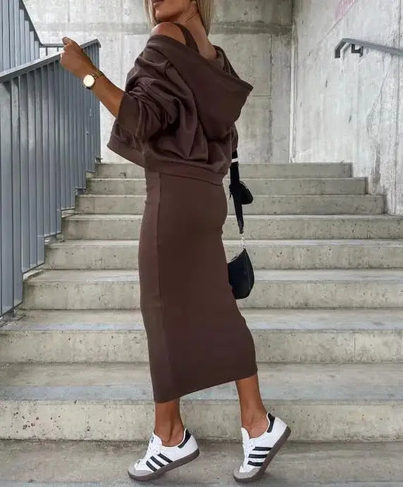 Sleeveless Dress & Hooded Sweater Set