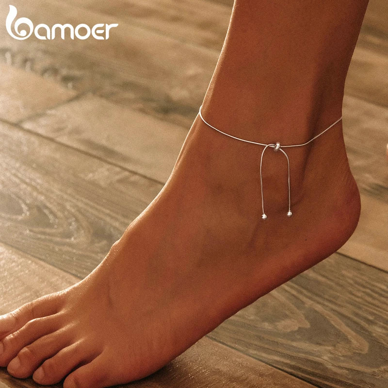 925 Sterling Silver Adjustable Snake Charm Anklet