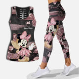 Leopard Mickey Hollow Vest + Leggings Yoga Suit