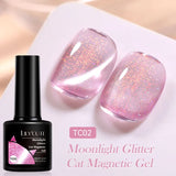 3 IN 1 Platinum Rose Gold Magnetic Gel Nail Polish - Moonlight Magnetic Gel Varnish with Glitter