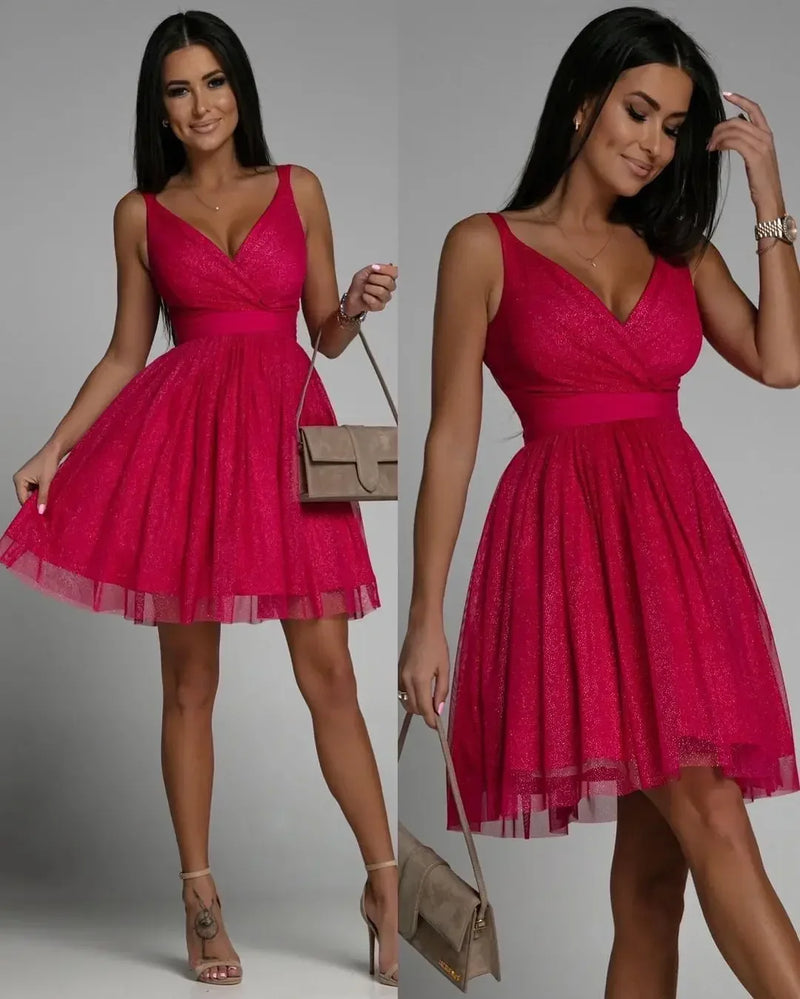 Lace Gauze Backless Tulle Mini Dress